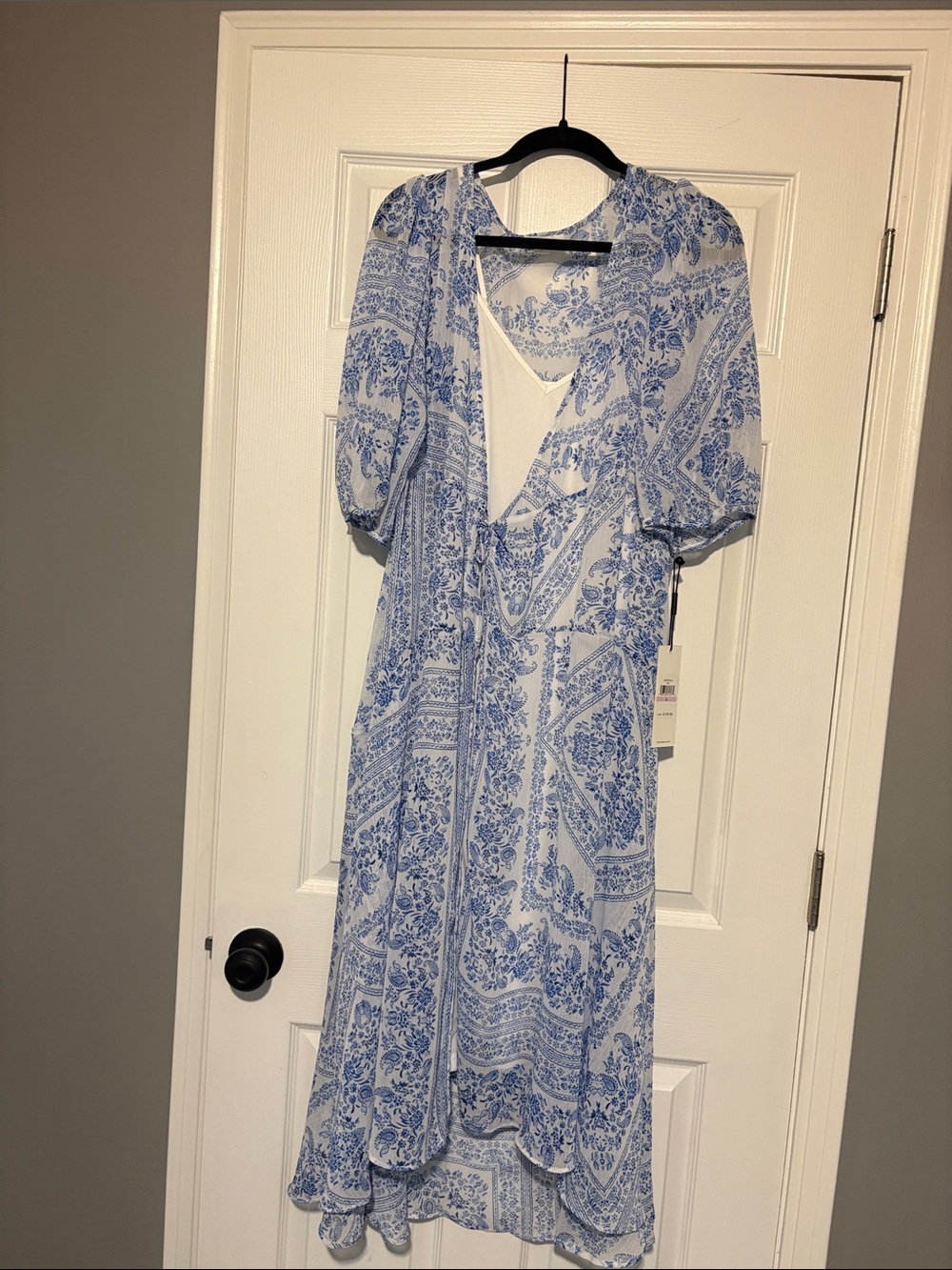 Calvin Klein  Blue & White Floral Maxi Dress with Tie Waist